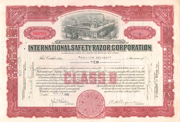 International Safety Razor Corporation - Stock Certificate